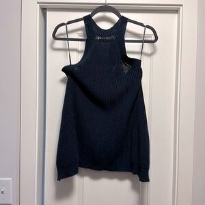 Open back, navy blue, knit razor tank